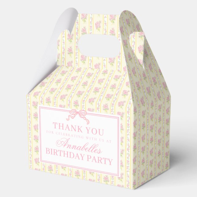 Yellow Fancy Floral Birthday Party Gable Favor Boxes (Front)