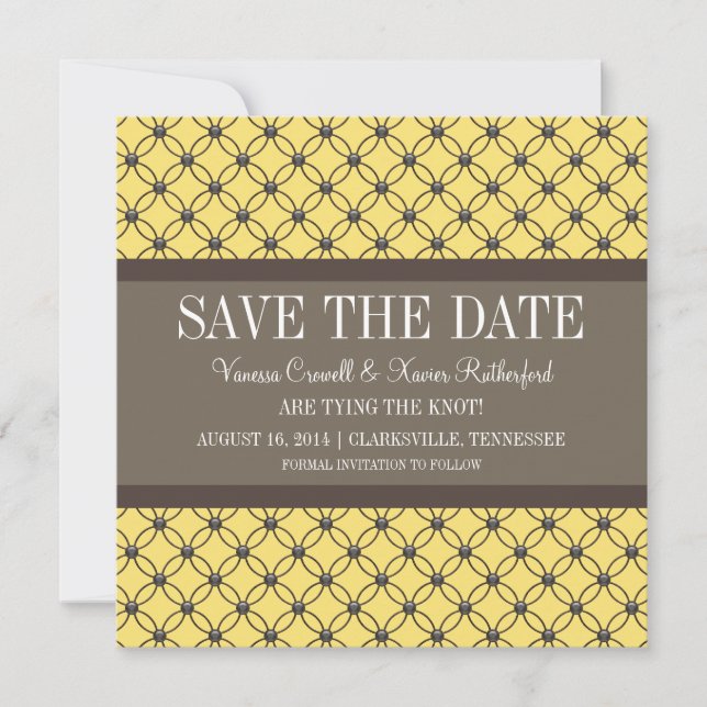 Yellow Fancy Lattice Save the Date Invite (Front)