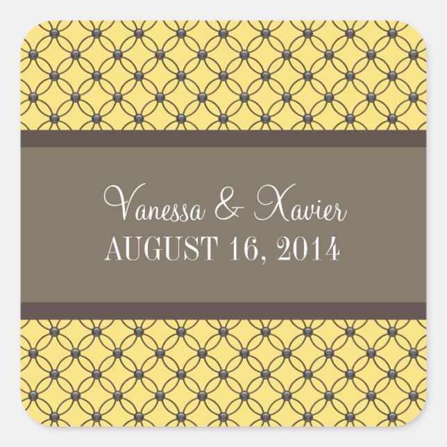 Yellow Fancy Lattice Wedding Stickers (Front)