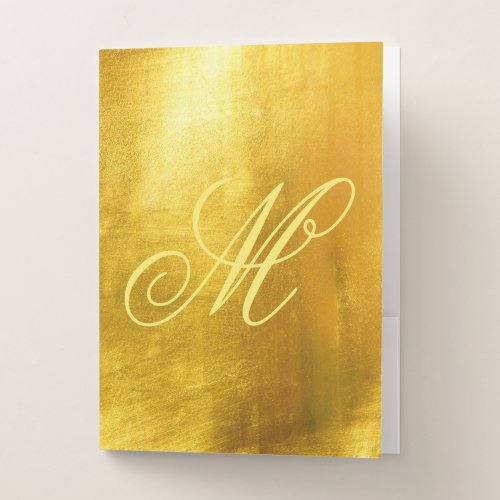 Yellow Fancy Monogram Shiny Faux Gold Foil Pocket Folder