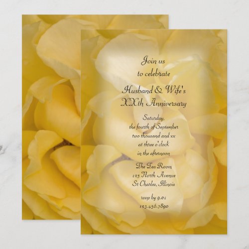 Yellow Fancy Rose Wedding Anniversary Party Invite
