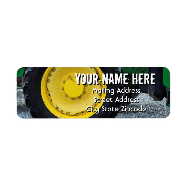 Yellow Farm Tractor Wheel Address Label (Front)