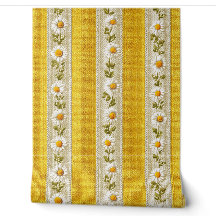 Yellow Farmhouse White Flowers Stripes 