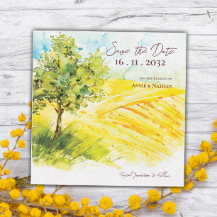 Yellow Farmland Landscape Wedding Save the Date