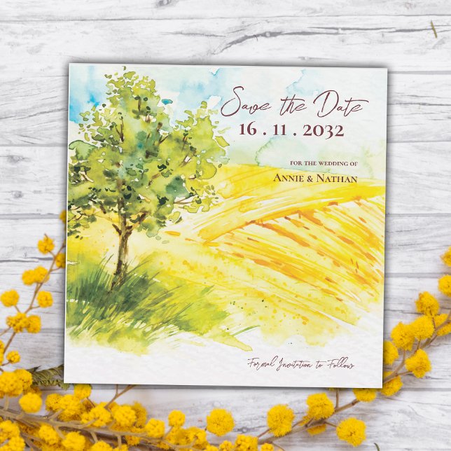 Yellow Farmland Landscape Wedding Save the Date  (Yellow Farmland Landscape Wedding Save the Date)