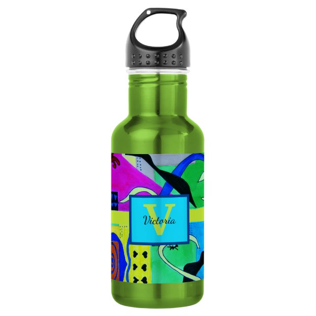Yellow Fashion Abstract Inspiration From Matisse Stainless Steel Water Bottle (Front)