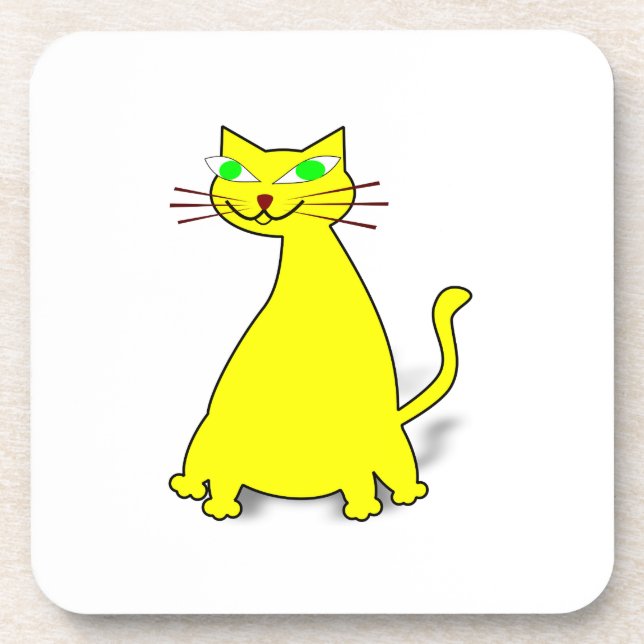 Yellow Fat Cat Beverage Coaster (Front)
