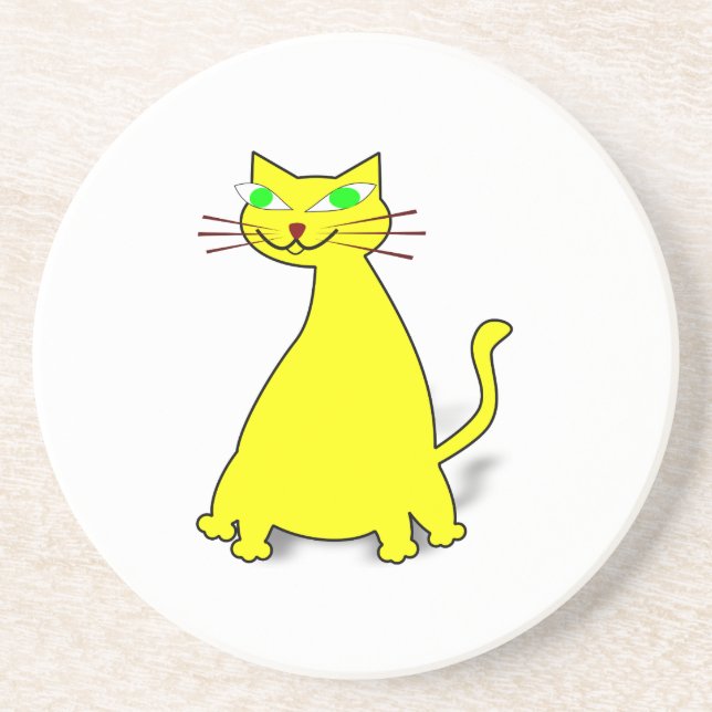 Yellow Fat Cat Drink Coaster (Front)
