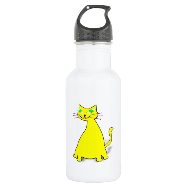 Yellow Fat Cat Stainless Steel Water Bottle (Front)