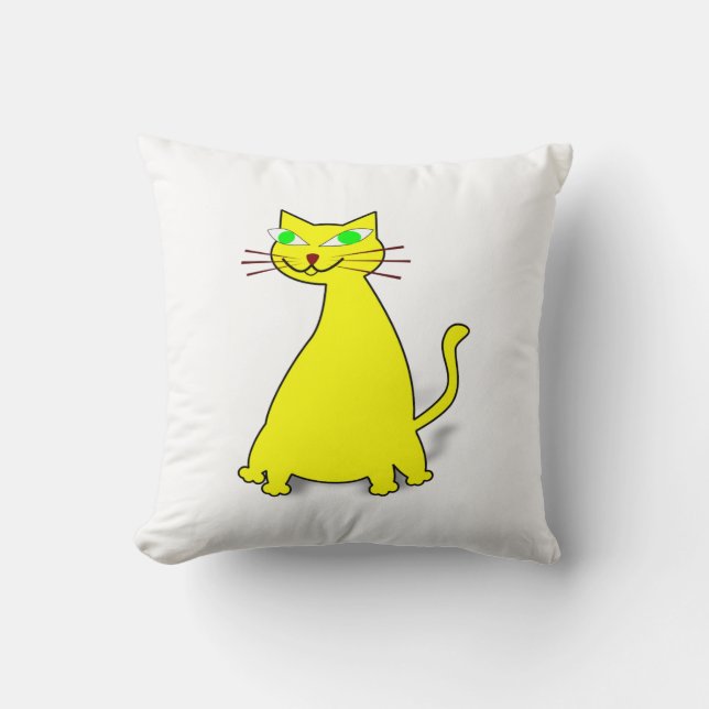 Yellow Fat Cat Throw Pillow (Front)