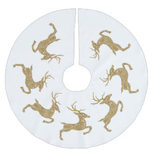 Yellow Faux Glitter Texture Jumping Deer Shape Brushed Polyester Tree Skirt