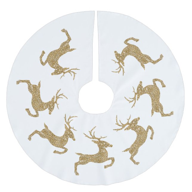 Yellow Faux Glitter Texture Jumping Deer Shape Brushed Polyester Tree Skirt (Front)