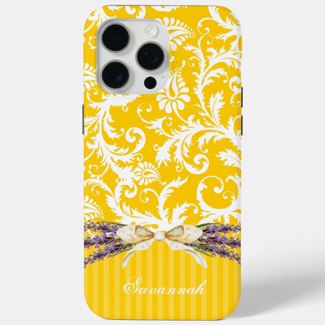 Yellow Faux Rhinstone Personalized Damask iPhone Case-Mate iPhone Case (Back)