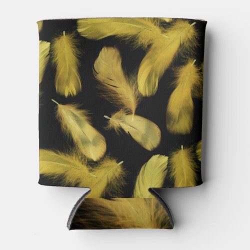 Yellow Feathers Black Background Design Can Cooler