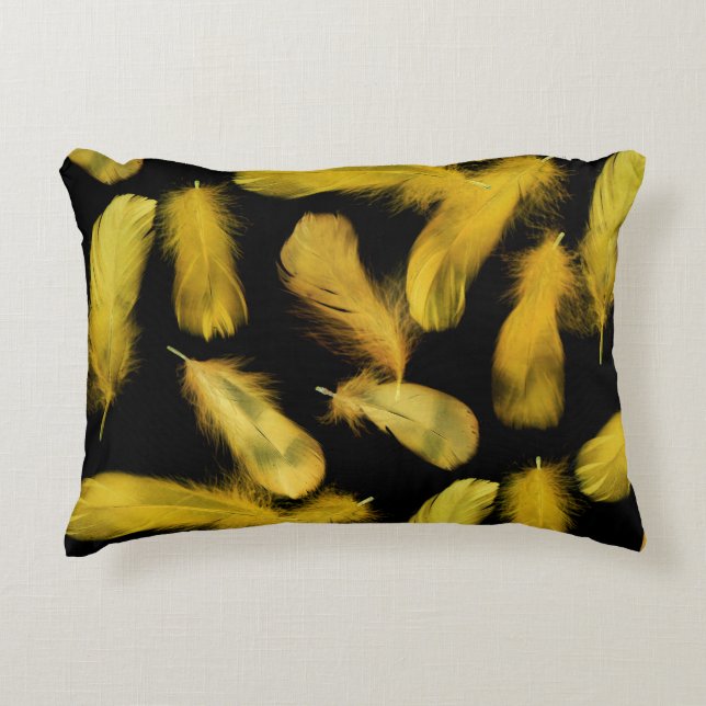 Yellow feathers pattern accent pillow (Front)