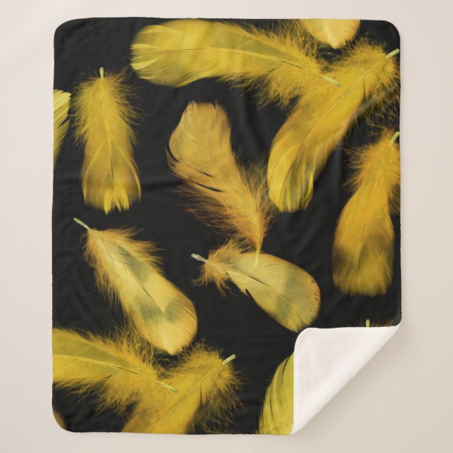 Yellow feathers pattern sherpa blanket (Front)