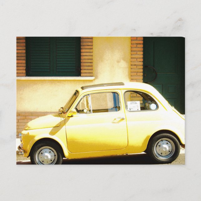 Yellow Fiat 500 in Italy Postcard