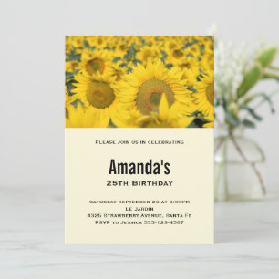 Yellow Field of Sunflowers Birthday Invitation