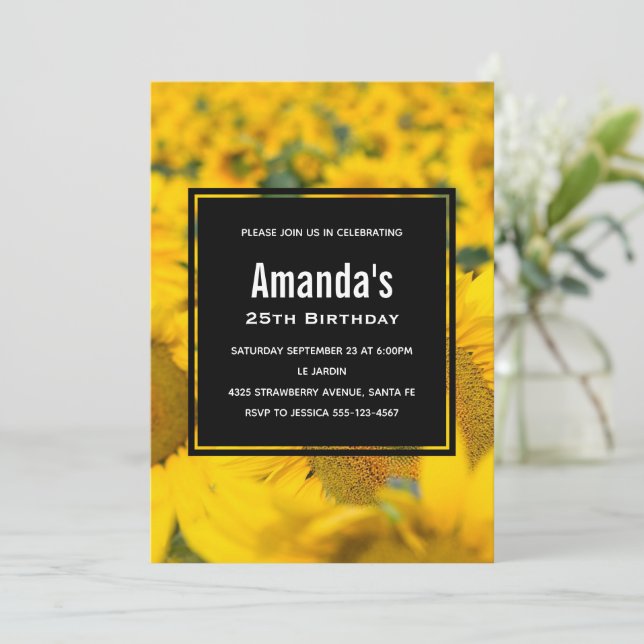 Yellow Field of Sunflowers Birthday Invitation (Standing Front)