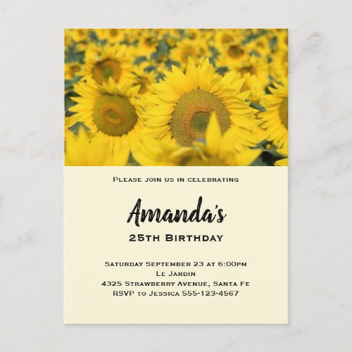 Yellow Field of Sunflowers Birthday Invitation Postcard