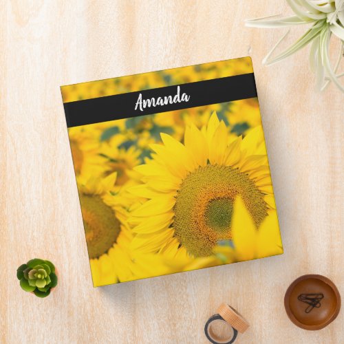 Yellow Field of Sunflowers Photograph 3 Ring Binder