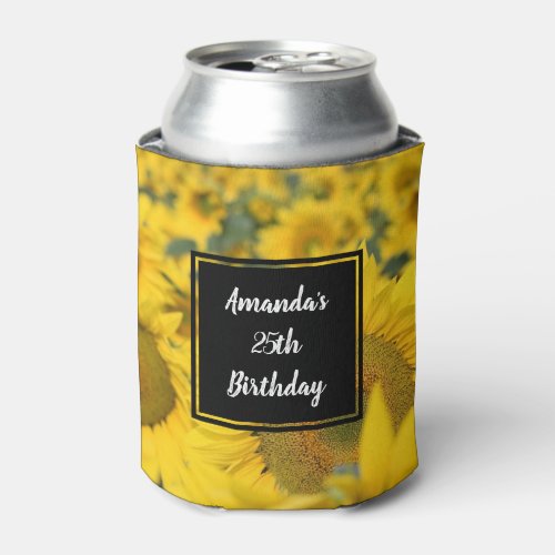  Yellow Field of Sunflowers Photograph Birthday Can Cooler