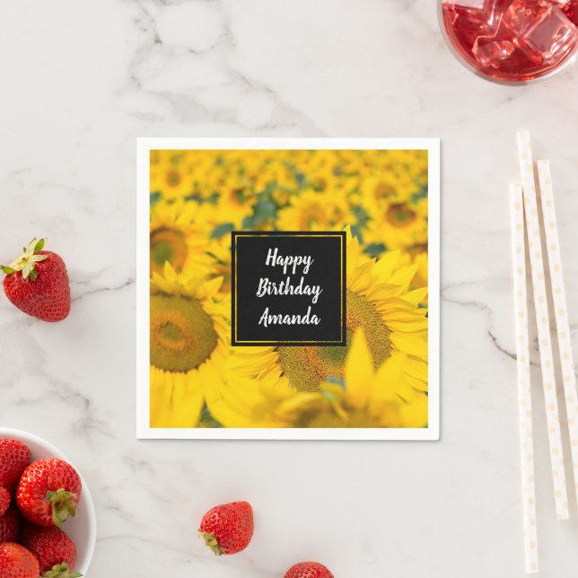 Yellow Field of Sunflowers Photograph Birthday Napkins (Insitu)