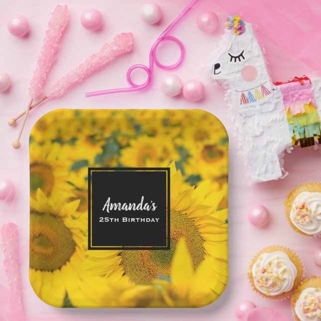 Yellow Field of Sunflowers Photograph Birthday Paper Plates (Party)