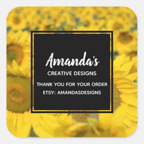 Yellow Field of Sunflowers Photograph Business Square Sticker