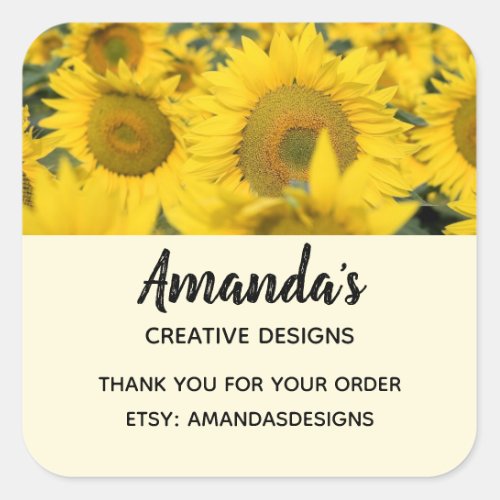 Yellow Field of Sunflowers Photograph Business Square Sticker