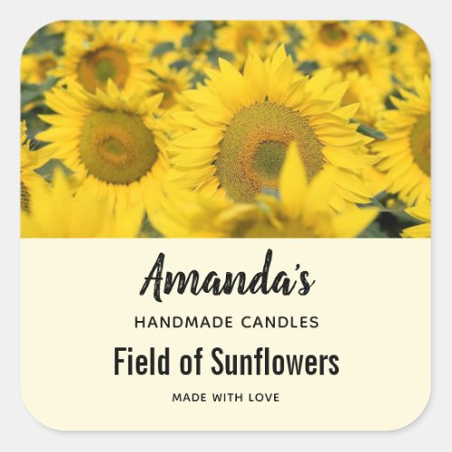 Yellow Field of Sunflowers Photograph Candle Square Sticker