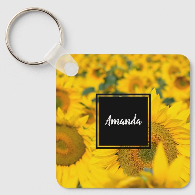 Yellow Field of Sunflowers Photograph Keychain (Front)