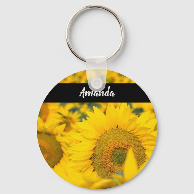 Yellow Field of Sunflowers Photograph Keychain (Front)