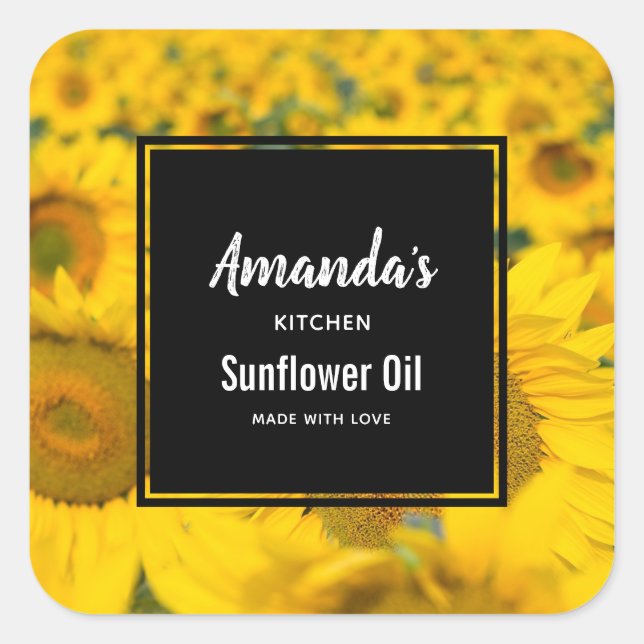 Yellow Field of Sunflowers Photograph Kitchen Square Sticker (Front)