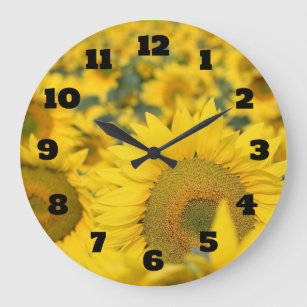 Yellow Field of Sunflowers Photograph Large Clock