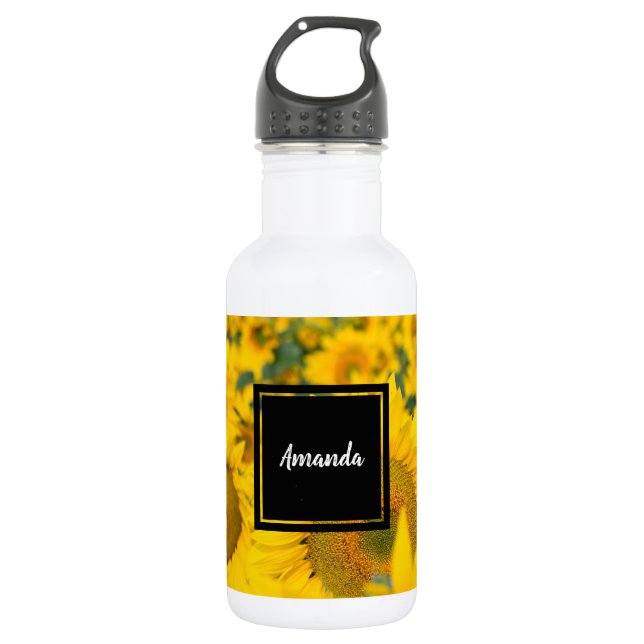 Yellow Field of Sunflowers Photograph Stainless Steel Water Bottle (Front)