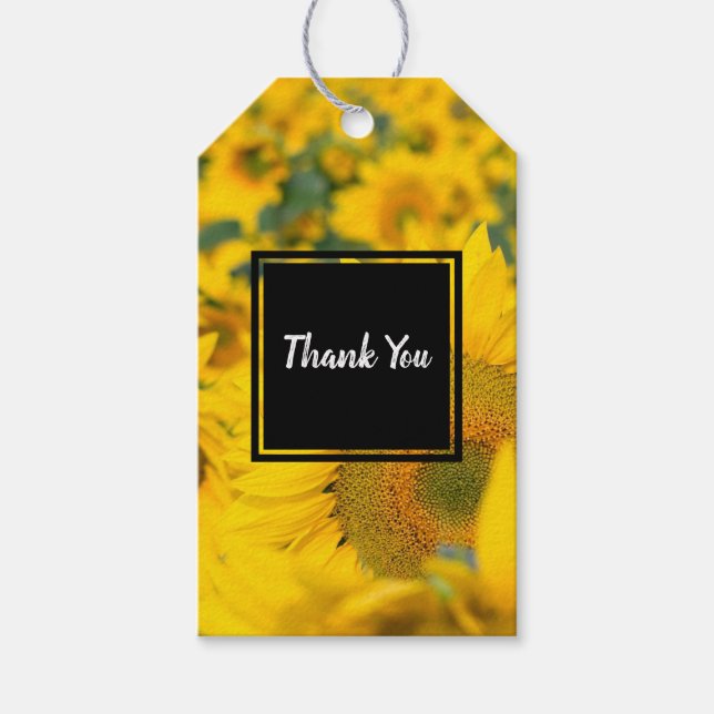 Yellow Field of Sunflowers Photograph Thank You Gift Tags (Front)