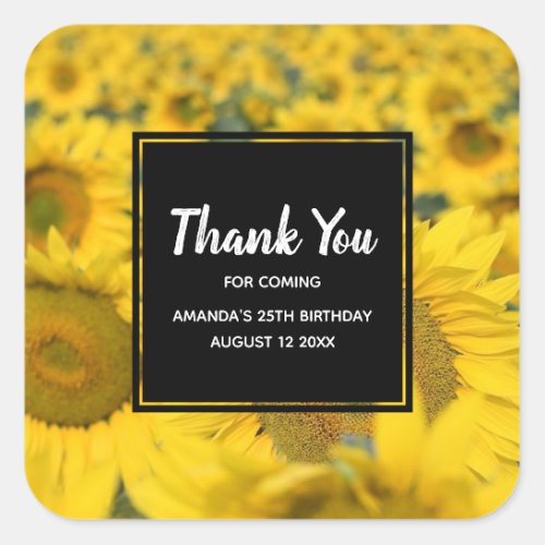 Yellow Field of Sunflowers Photograph Thank You Square Sticker