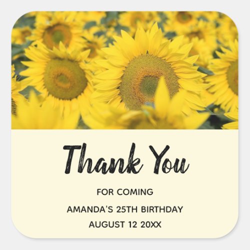 Yellow Field of Sunflowers Photograph Thank You Square Sticker