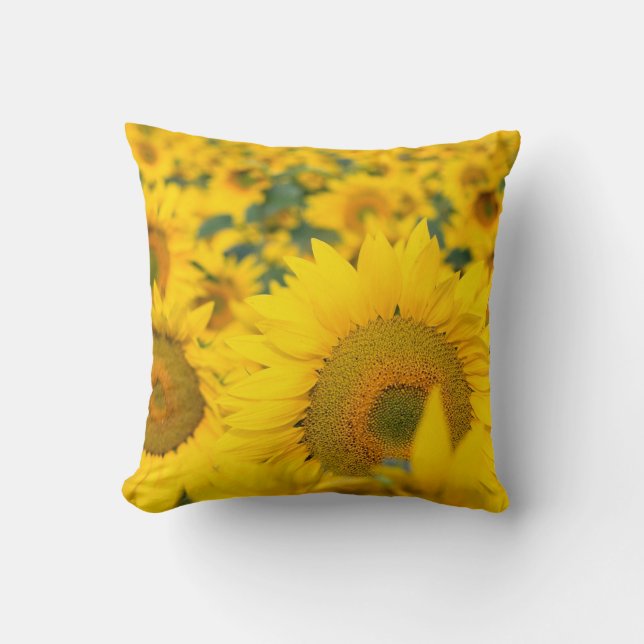 Yellow Field of Sunflowers Photograph Throw Pillow (Front)