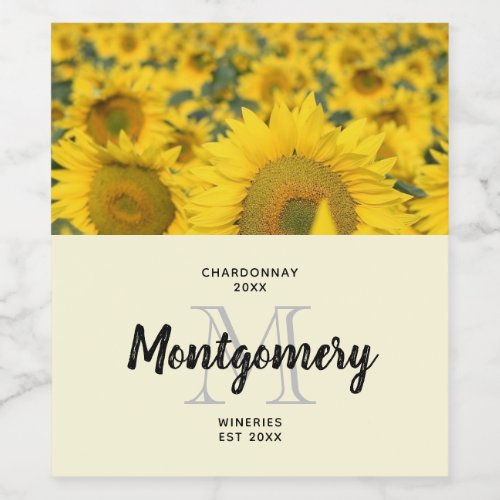 Yellow Field of Sunflowers Photograph Wine Making Wine Label