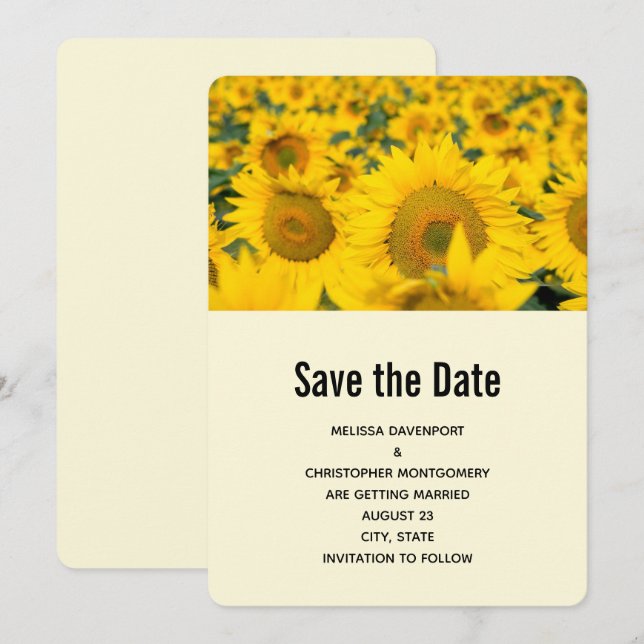 Yellow Field of Sunflowers Wedding Save The Date (Front/Back)