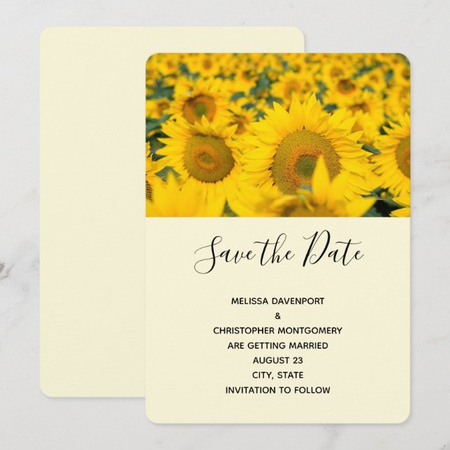 Yellow Field of Sunflowers Wedding Save The Date (Front/Back)