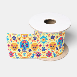 Yellow Fiesta Calaveras  Satin Ribbon