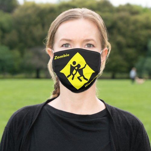 Yellow Fighting Zombie Warning Caution Sign ZFJ Adult Cloth Face Mask