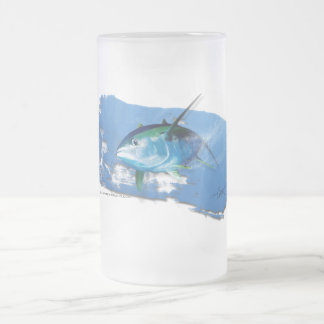 Yellow fin tuna frosted beer glass. frosted glass beer mug