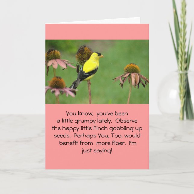 YELLOW FINCH ON CONEFLOWER/HUMOR/FRIENDSHIP CARD (Front)