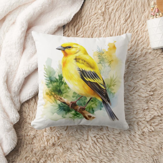 Yellow Finch Throw Pillow (Blanket)