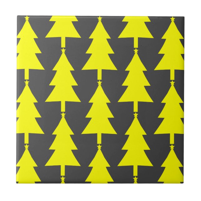 Yellow Fir Christmas Trees Pattern Ceramic Tile (Front)
