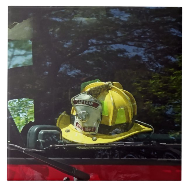 Yellow Fire Captain's Helmet Ceramic Tile (Front)